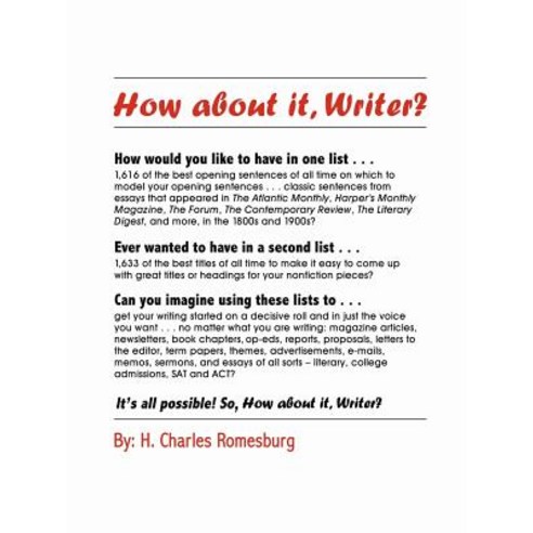 How about It Writer? Paperback, Lulu.com