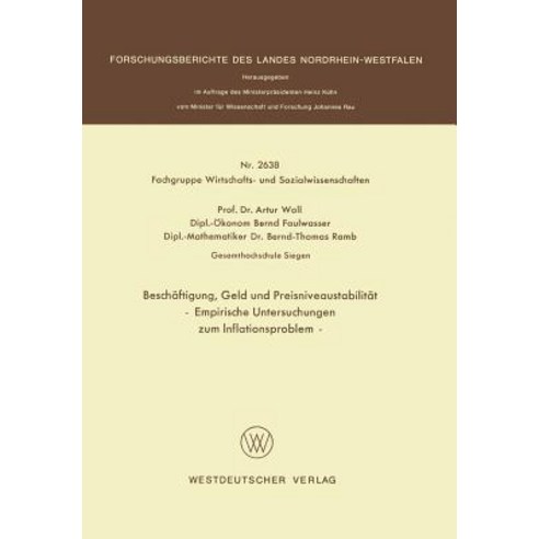 Beschaftigung Geld Und Preisniveaustabilitat: Empirische Untersuchungen Zum Inflationsproblem Paperback, Vs Verlag Fur Sozialwissenschaften