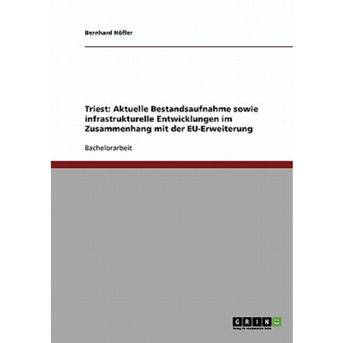 Triest: Aktuelle Bestandsaufnahme Sowie Infrastrukturelle Entwicklungen Im Zusammenhang Mit Der Eu-Erweiterung Paperback, Grin Publishing