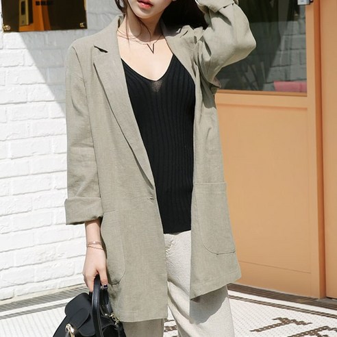 여름 필수 아이템: 편안하면서도 세련된 데일리앤 여성용 노멀 오버핏 린넨 자켓