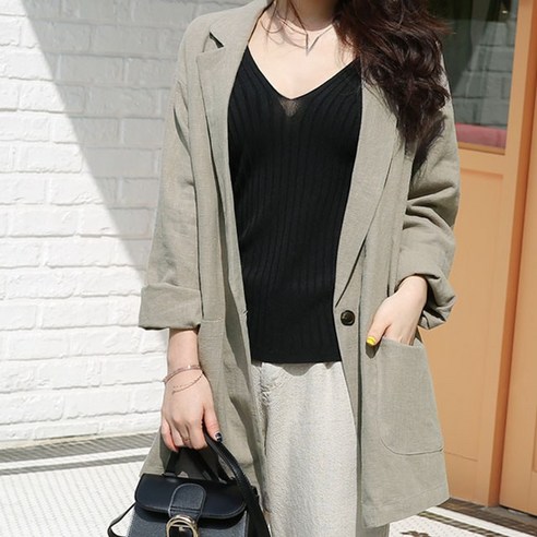 여름 필수 아이템: 편안하면서도 세련된 데일리앤 여성용 노멀 오버핏 린넨 자켓