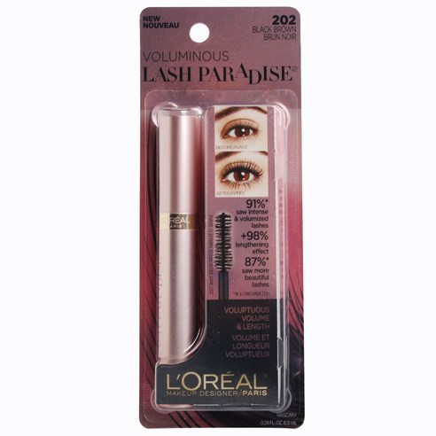 L''Oreal 볼류마이너스 래쉬 파라다이스 마스카라 200, Black Brown, 1개