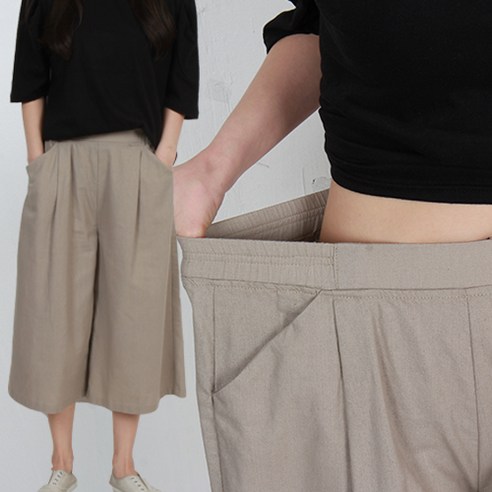 이젠 여성 린넨 밴딩 와이드 7부팬츠 큐롯팬츠
