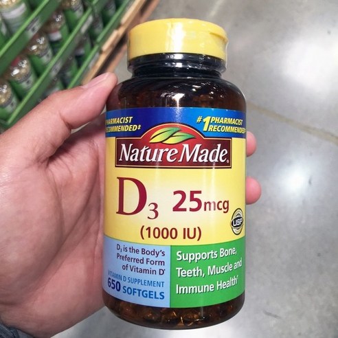 Nature Made 네이처메이드 비타민D3 25mcg 650소프트젤, 1개, 650 Softgels, 650정