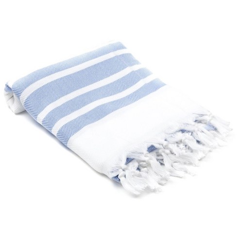 올리브앤린넨 헤링본 터키쉬 타월 비치타월 198.1 x 101.6cm, Llight Blue, 1개