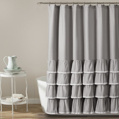 러쉬데코 엘라 레이스 러플 샤워 커튼 182.9 x 182.9cm, Grey, 1개