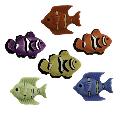 버튼갤로어 펀 인 더 선 3D 버튼 단추, Exotic Fish, 6개입