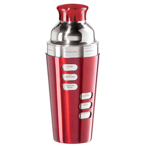 Oggi 스테인리스 스틸 칵테일 셰이커 8 레시피 700ml, Red, 1개