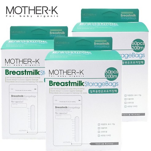 마더케이 일회용 변온 모유 저장팩 200ml, 60매, 3개
