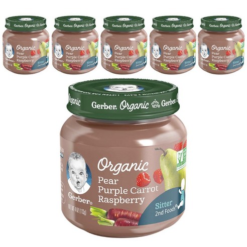 거버 액상 어린이 미음 글래스 자 113g, 배 + 자색당근 + 라즈베리(Pear + Purple Carrot + Raspberry), 6개