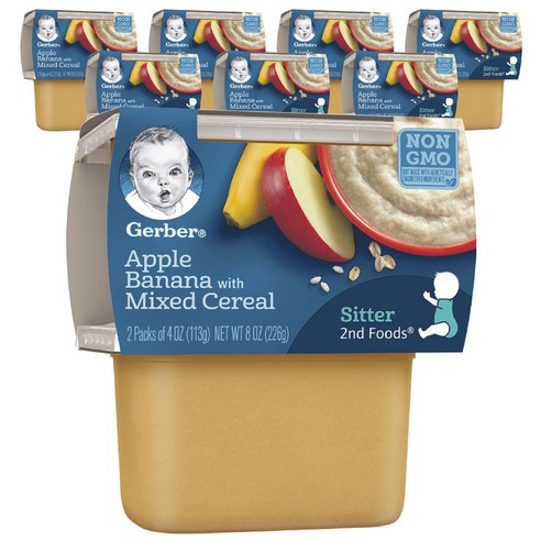 거버 어린이 과일퓨레 113g 2개입, 사과 + 바나나 + 믹스 시리얼(Apple + Banana + Mixed Cereal), 226g, 8개