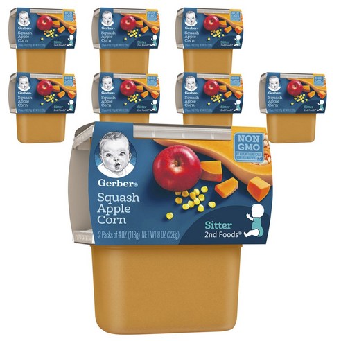 거버 어린이 과일퓨레 113g 2개입, 호박 + 사과 + 옥수수(Squash + Apple + Corn), 226g, 8개