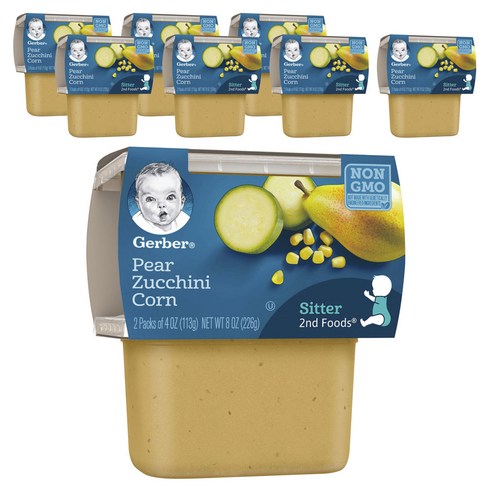 거버 어린이 과일퓨레 113g 2개입, 배 + 주키니 + 옥수수(Pear + Zucchini + Corn), 226g, 8개