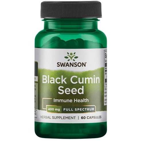 Swanson 풀 스펙트럼 블랙 큐민 씨드 400mg 캡슐, 1개, 60정
