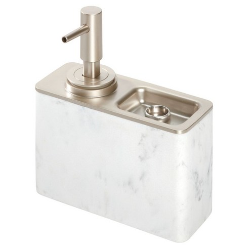 iDESIGN 다코타 링 트레이 솝 펌프 욕실 디스펜서, 1개, White Marble + Matte Satin