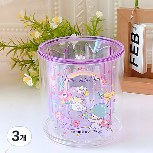 문구보따리 산리오 회전 연필꽂이 펜꽂이, 3개, 리틀트윈스타