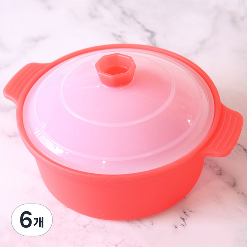 헤스타 국산 실리콘 대형 계란찜기 이유식 전자렌지 라면 조리 다용도 용기 냄비, 6개, 레드
