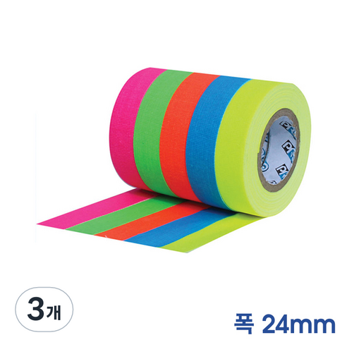 PRO GAFFER TAPE 끈적임 없는 1인치 프로게퍼테이프 (폭24mm x 길이23m), 3개, 형광핑크/G125MFLPIN