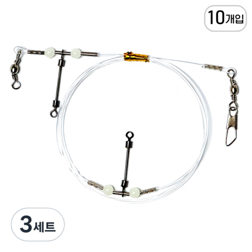 리얼히트 스위벨 편대 우럭 채비 2단 투명 기둥줄, 3세트, 10개입