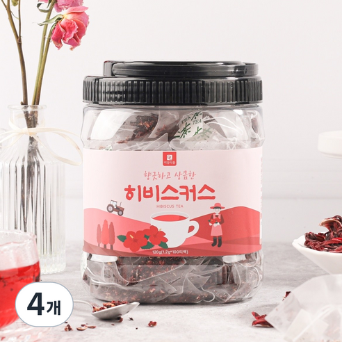 [미세플라스틱 없는 생분해필터] 미담식품 히비스커스 차 삼각티백, 4개, 100개입, 1.2g