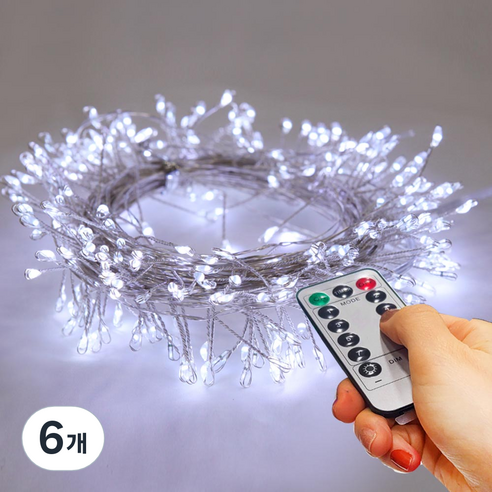 아리조명 LED 미리내 와이어 지네 전구 크리스마스 장식 줄 조명 6M 15M, 백색, 6개, 리모컨 USB 300구 (14M+연장1M)