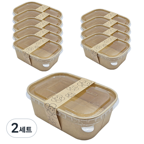 NEW 리어스팩 크라프트 사각종이용기+띠지, 2세트, 플라워, 10개입