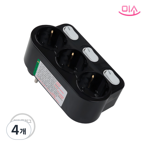 국산 현대 절전 개별 차단 스위치 멀티탭, 블랙, 4개, 13.4cm