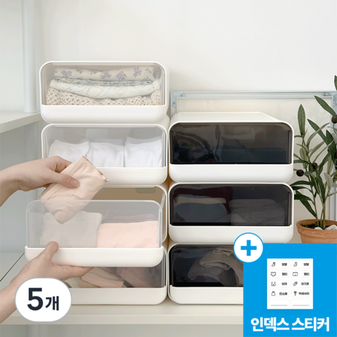 [KC인증] 데미무드 이클립 적층식 칸칸이 서랍형 속옷정리함, 10칸, 반투명 화이트, 5개