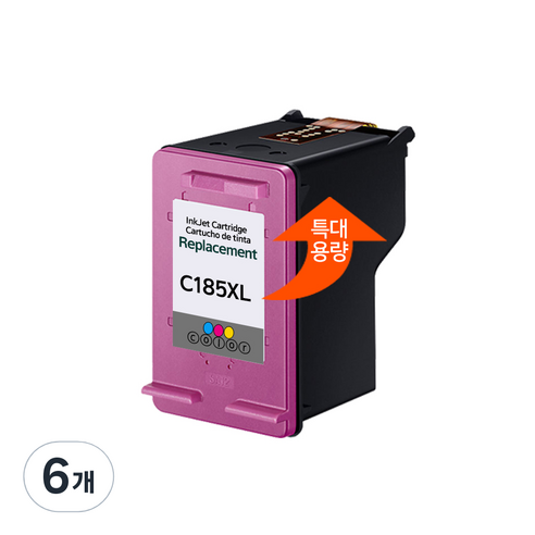 [삼성] INK-M185 INK-C185 특대용량 재생잉크 SL-J1680 SL-J1683 SL-J1685 SL-J1780W SL-J1785W 검정칼라, 칼라 (특대용량), 6개
