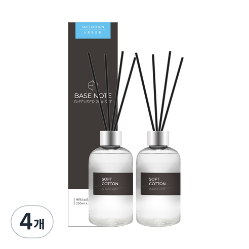 베이스노트 홈 디퓨저, 소프트코튼, 200ml, 4개