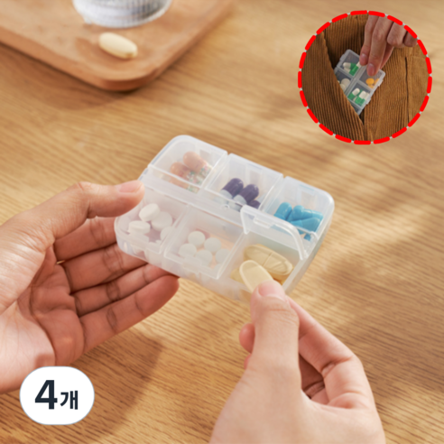 엔웨스트 국산 휴대용 알약 케이스, 투명, 4개
