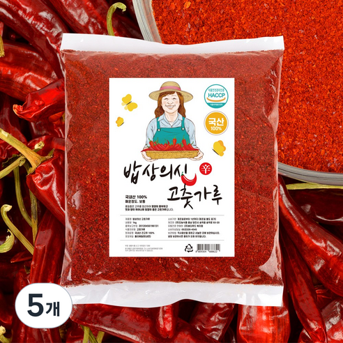 올바른습관 밥상의신 국산 햇 고춧가루 태양초와저온건조황금비율 양념용 보통맛, 1kg, 5개