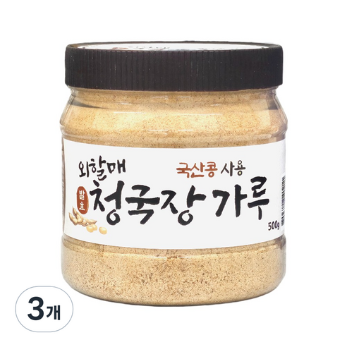 [(주)길전통식품] 국산콩 100% 외할매 청국장 가루 500g, 3개