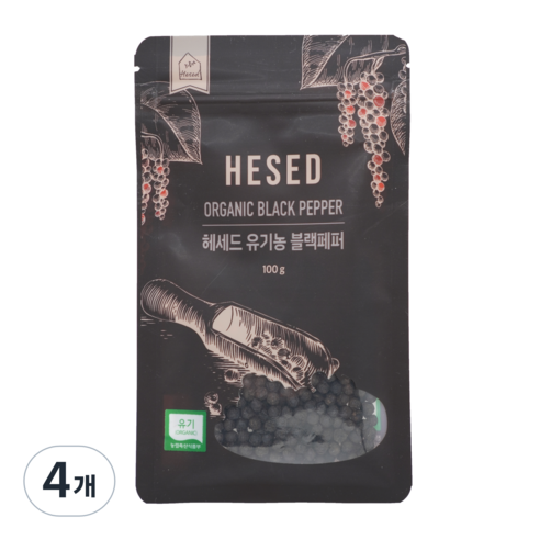 헤세드 유기농 블랙페퍼 비닐파우치, 4개, 100g