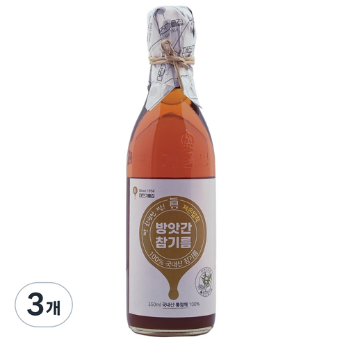 대전기름집 60년전통 100% 국산참기름, 350ml, 3개