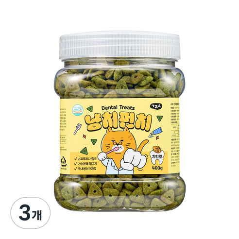 고지식 냥치펀치 고양이 구강관리 이빨과자 대용량 덴탈트릿 간식, 3개, 400g, 치킨맛