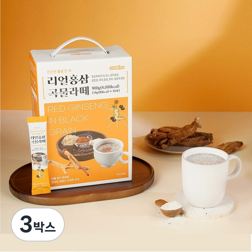 삼이야 리얼 홍삼 곡물 라떼 아침 식사 대용 간식 선식, 900g, 3박스, 50개입