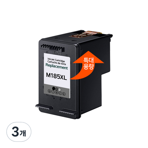 [삼성] INK-M185 INK-C185 특대용량 재생잉크 SL-J1680 SL-J1683 SL-J1685 SL-J1780W SL-J1785W 검정칼라, 검정 (특대용량), 3개