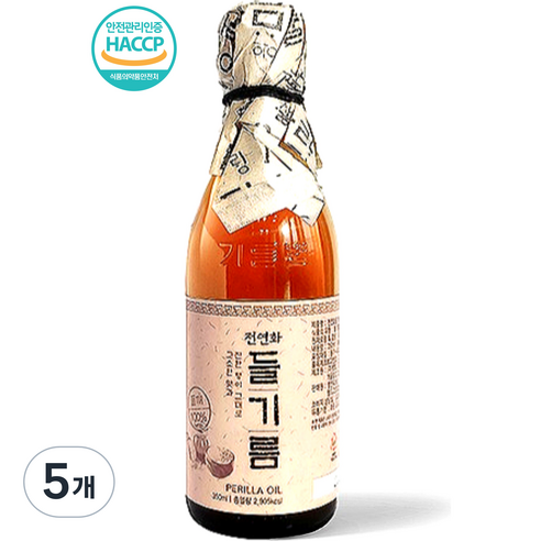 시장쏙 햇빛 전연화 들기름, 350ml, 5개