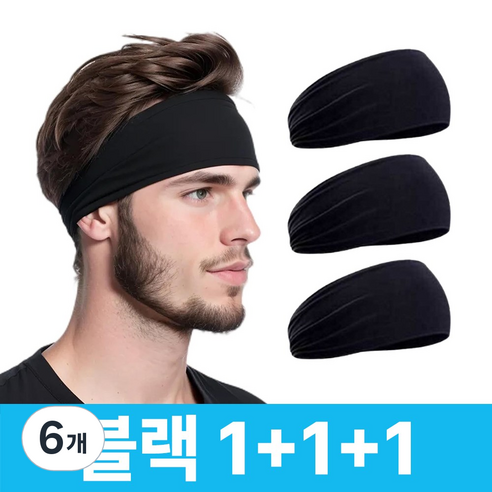 플로엔트 고탄력 땀흡수 스포츠 헤어밴드, 6개, 블랙