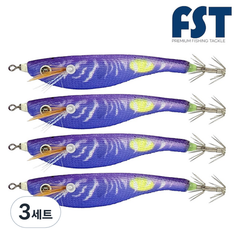 피싱템 한치 삼봉에기 갑오징어에기 FST 블랙타이거스퀴드트랩 ver.2, 3세트, 9g, (08) 케이무라퍼플