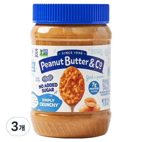 피넛버터앤코 무가당 설탕 무첨가 심플리 크런치, 3개, 454g