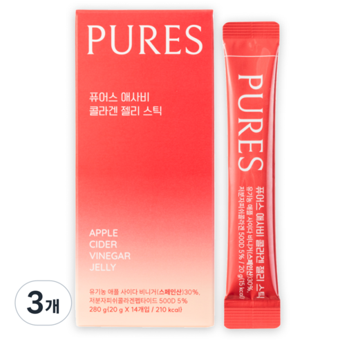 퓨어스 사과식초 애사비 애플 사이다 비니거 젤리스틱 14포입
