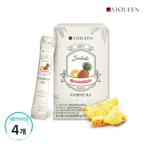바이퀸 1921살루트 브로멜라인 효소 파인애플 효소, 4개, 90g
