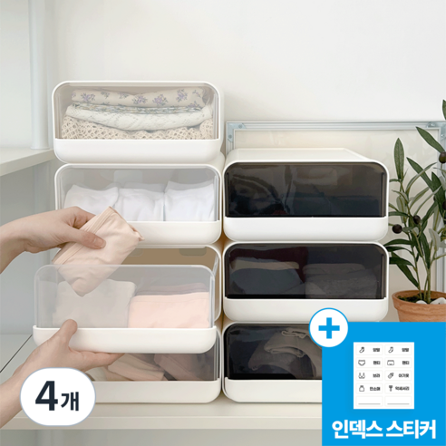 [KC인증] 데미무드 이클립 적층식 칸칸이 서랍형 속옷정리함, 15칸, 반투명 블랙, 4개