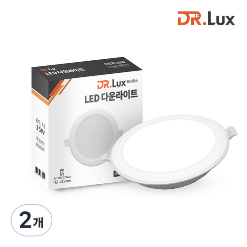 닥터룩스 LED 다운라이트 6인치 15W 방습형, 2개