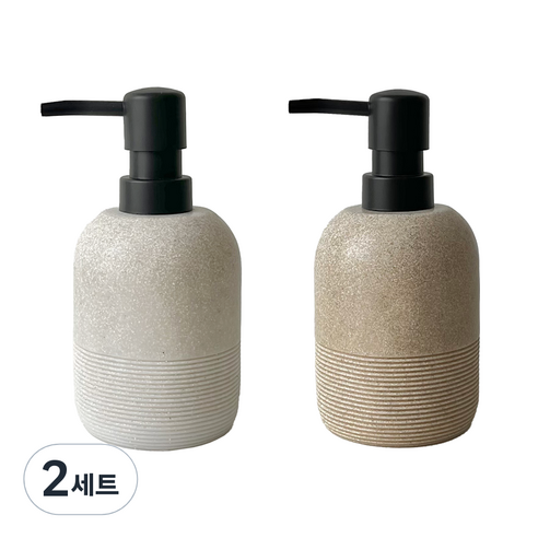A의취향 클래식 디스펜서 호텔식 핸드워시 주방세제 리필 용기, 2세트, 화이트+베이지