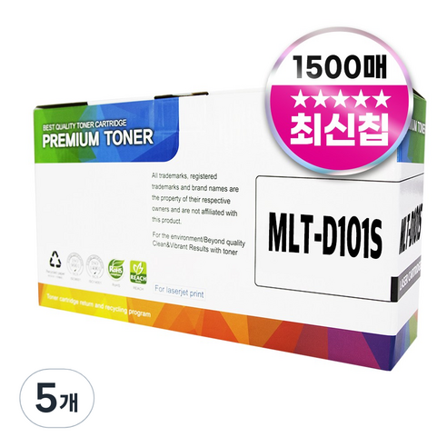 삼성 MLT-D101S 호환 토너 ML-2164 SF-760P SCX-3405F, 5개, 검정