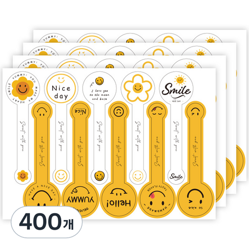 취향바다 답례 수제 핸드메이드 원형 포장 롤리팝 스티커 5종, 400개, 2색 답례 스티커