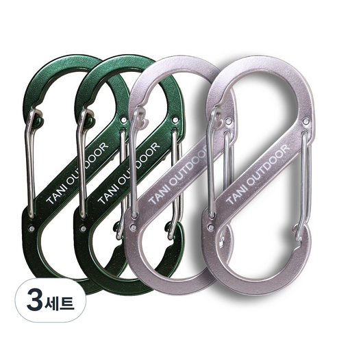 카라비너 대형 중형 소형 D형 S형 고강도 캠핑 비너 차박 타프 텐트 키링, 3세트, 1단, 09_S형 8cm(그린2+핑크2)